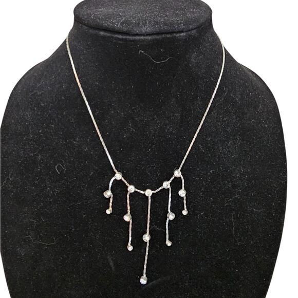 Beautiful Yves Rocher Silver Tone Statement Necklace With Crystal Drop Stones - Picture 1 of 5
